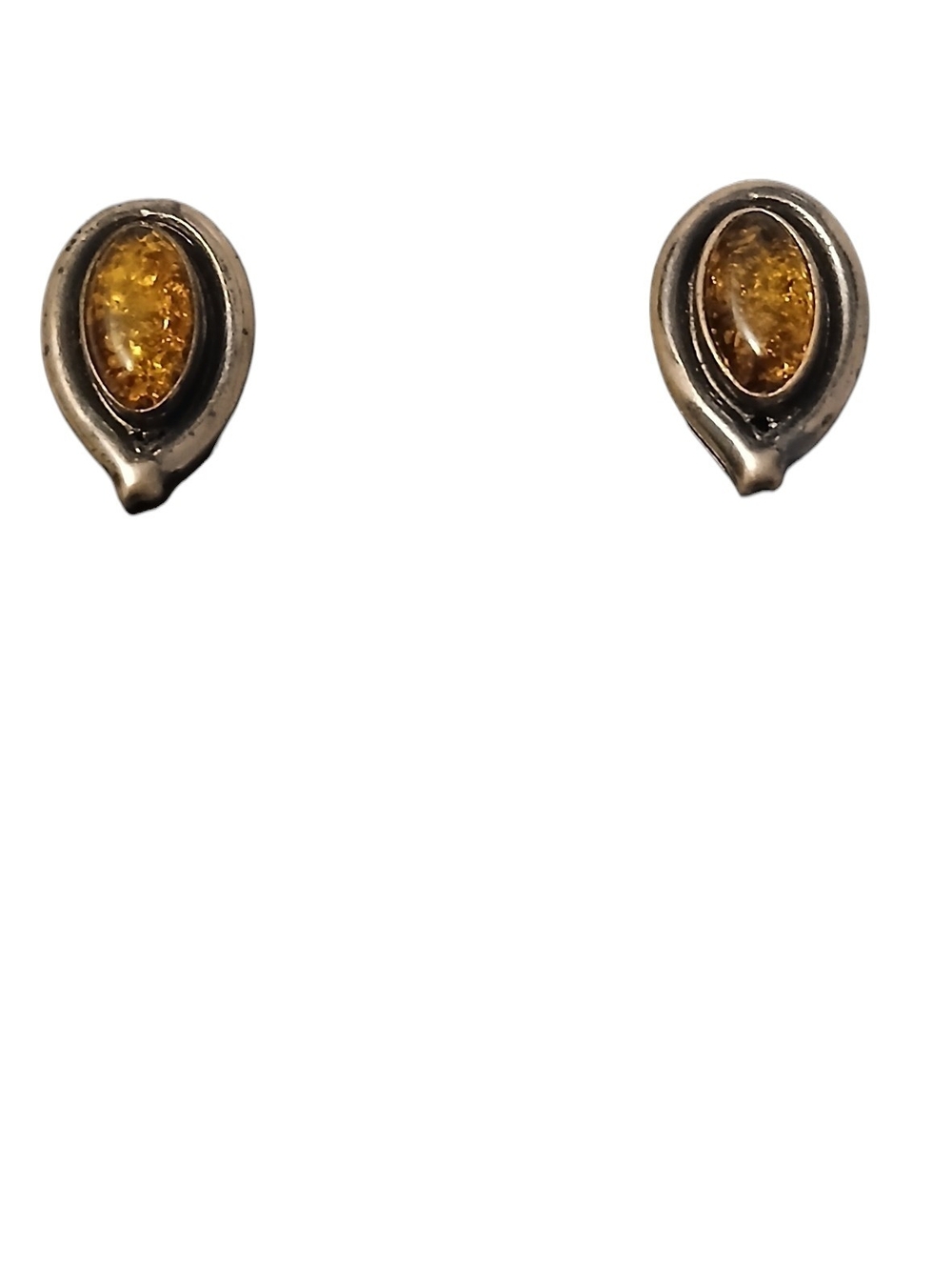 Sterling Silver Amber Teardrop Clip On Earrings.